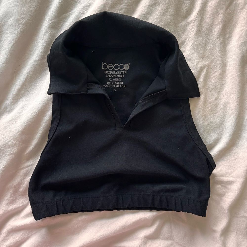 BECCA Black Sleeveless Polo Crop Top